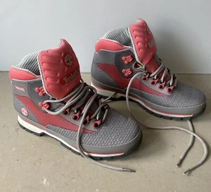 Timberland Euro Hiking Boots Booties Jacquard Pink & Grey Women in VGC US 8 AU 8 - Picture 1 of 10