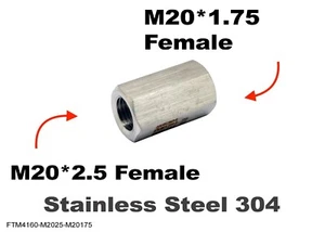 M20*2.5 FEMALE to M20*1.75 FEMALE Stainless Sensor Adaptor Fittings Conversion - Foto 1 di 5