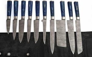 Custom made Damascus steel kitchen Knife set/chef's knife with leather Roll bag. - Picture 1 of 3