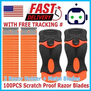 102 Plastic Razor Blades & Razor Scraper Double Edged Sticker Removal Tool Kit - Picture 1 of 12