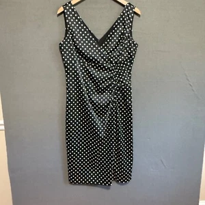 Donna Ricco Dress Women’s 10 Medium Black Polka Dot Sexy Pinup V Neck Knee - Picture 1 of 10