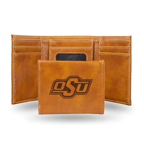 Oklahoma State Cowboys Laser Engraved Brown Trifold Wallet Cover