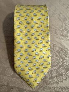 Salvatore Ferragamo Mens Elephant Print Yellow Silk Tie - Picture 1 of 5