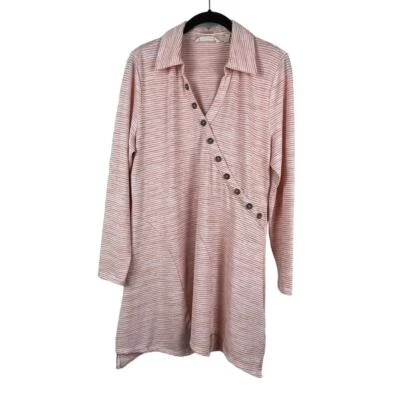 Soft Surroundings Style 2FD75 Knit Dress Orange Striped Size M Long Sleeves - Image 1 of 4