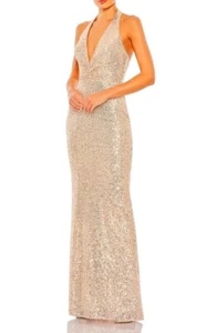 Ieena Mac Duggal Rose Gold Sequin Halter Gown Size 6 $358 - Picture 1 of 3