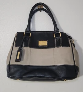 Tignanello Satchel Bag Shoulder Handbag  Black Gray Leather Purse - Picture 1 of 5