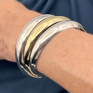 Armreif Armspange armband 925 Sterling Silber massiv Damen vintage gelbes Gol - Bild 1 von 11