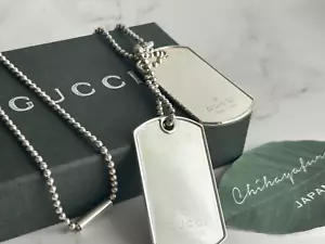 GUCCI Double Dog Tag Anhänger Halskette Sterling Silber 925 Logo schneller Ve... - Bild 1 von 12