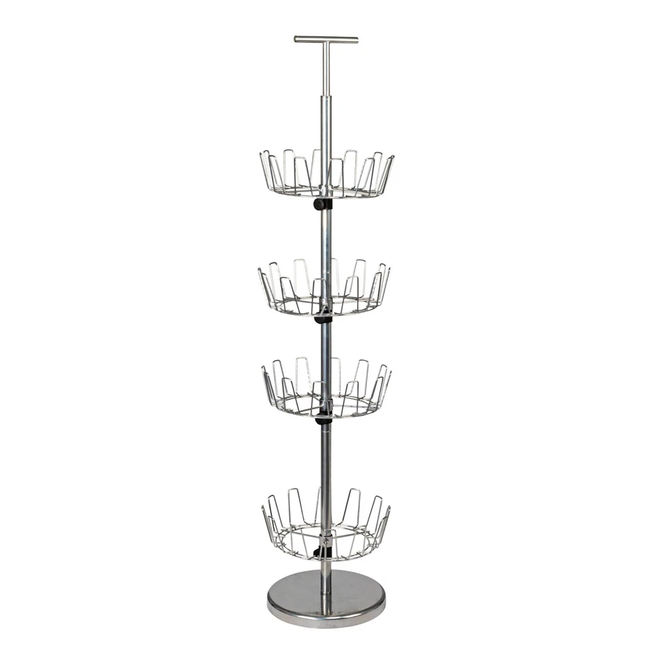 4-Tier Revolving Shoe Tree, Heavy-Duty Steel with Stabilized Base, Holds 24 P... - Image 1 of 4