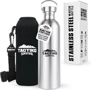 Tactiko Survival Stainless Steel Wide Mouth Water Bottle, Single Wall Boil-Safe, - Picture 1 of 12