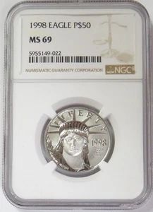 1998 PLATINUM $50 AMERICAN EAGLE 1/2oz STATUE OF LIBERTY NGC MS 69 - Picture 1 of 2