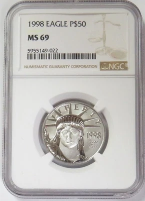 1998 PLATINUM $50 AMERICAN EAGLE 1/2oz STATUE OF LIBERTY NGC MS 69 - Image 1 of 2