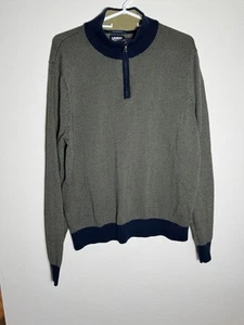 Lands End Sweater Mens L 42-44 Herringbone 1/4 Zip Cotton Preppy Pullover - Picture 1 of 10