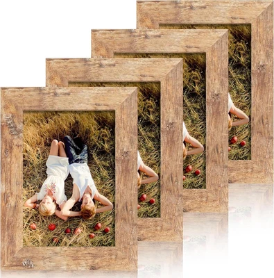 4X6 Picture Frame Set of 4, High Definition Real Glass Rustic Brown Frame, 4 X 6 - Image 1 of 4