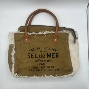 Myra Bags Sel De Mer Upcycled Canvas Tote Brown Travel Beach Boho Fringe - Picture 1 of 16