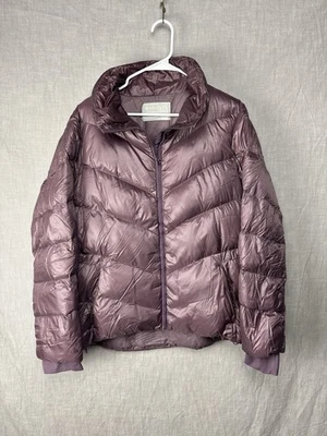 Athleta Lofty Goose Down Puffer Coat Womens Large Purple Quilted Packable Jacket - Image 1 of 4