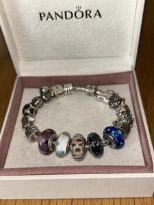 Pandora Bracelet With 17 Pandora Charms 19cm With Box - Imagen 1 de 8