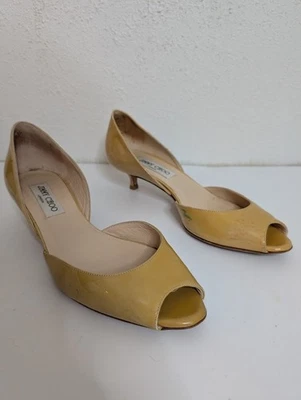 Zapatos de salón Jimmy Choo Peakaboo charol dorado tacones de gatito para mujer talla 38 trabajo Foto 1 de 4