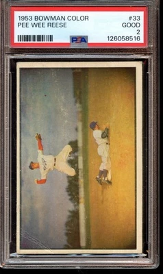 1953 Bowman Color Baseball Card #33 Pee Wee Reese Brooklyn Dodgers PSA 2 Good - Image 1 of 2