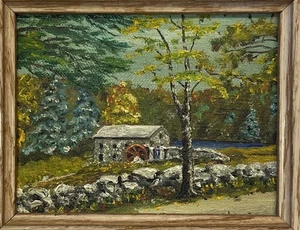 Vintage Original Oil Painting Grist Mill Autumn Landscape New England Larsen - Picture 1 of 7