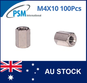 M4 X 10 PSM SPACER HEX FEMALE / FEMALE BRASS NICKEL PLATED SPA01BM410MM 100PCS - Picture 1 of 5