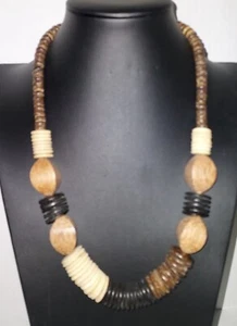 Vintage Natural Wood Bead Chunky Necklace - Picture 1 of 8