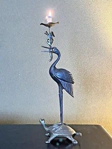 Candelabro Antiguo Grúa y Tortuga Maravilloso Ambiente Pintoresco Raro - Imagen 1 de 21