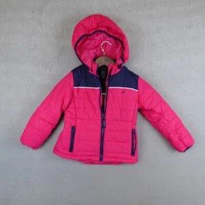 Nautica Jacket Kids Pink Logo Puffer Size Small 4 Hooded Coat Zip Front - Picture 1 of 8