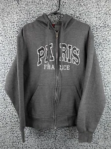 Famous Paris France Gray Zip Hoodie Sweatshirt Men's Large 70% Cotton 30% Poly - Picture 1 of 13