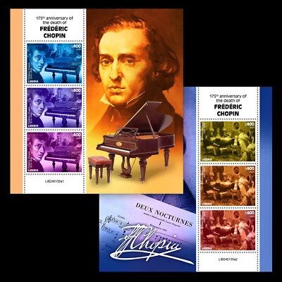 Composer Frederic Chopin 175 Memorial Anniversary MNH Stamps 2024 Liberia 2 M/S - Image 1 of 3