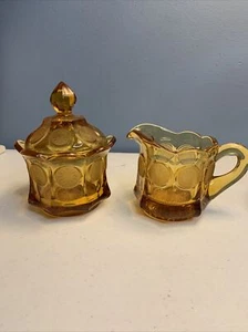 Vintage Amber Fostoria Coin Glass Lidded Sugar and Creamer Eagle Depression - Picture 1 of 10