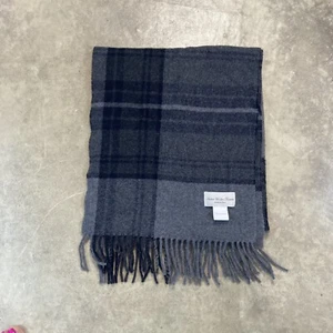 Bufanda italiana de lana tesoros Italia gris a cuadros flecos rectangular lana de cordero - Imagen 1 de 4