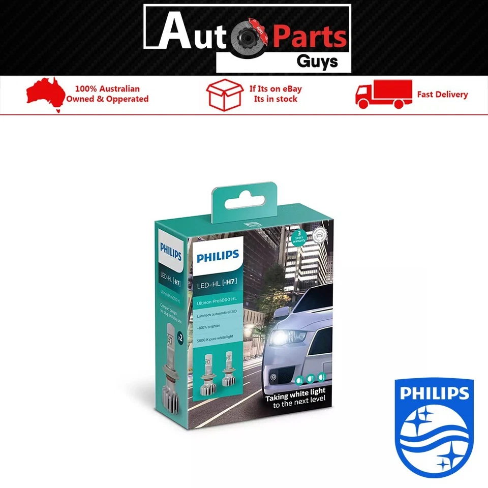 PHILIPS LED H7 Ultinon 12V Pro500HL 5800K Bright Pure White Light Pair - Image 1 of 1