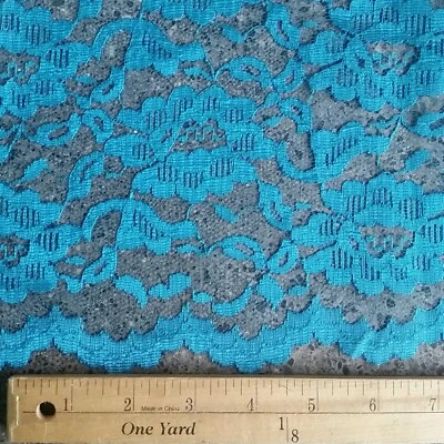 4 Yards Teal Green Lace Fabric Flowers Floral Scallop Hem Edge  - Image 1 of 3