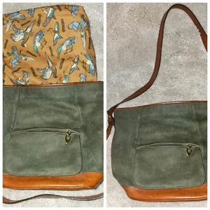 Earthbag années 80 vintage riche cuir italien lg sac à main bandoulière doublure flanelle - Photo 1/16