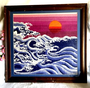 Punto ago incorniciato "Il mare" 22”x21” vintage - Foto 1 di 14