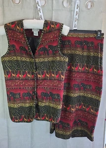 Stonebridge 2 piece set top/skirt set red/green/tan safari theme women's sz M - Picture 1 of 17