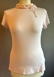 Ted Baker London Pink Ruffle Neck Jersey Tee - Size 2 - Picture 1 of 4