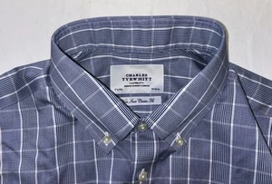NEW Charles Tyrwhitt Shirt Button Down 17.5x34 Blue White Plaid Classic Fit NWT - Picture 1 of 5
