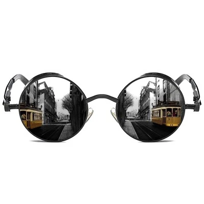 Gafas de sol góticas Steampunk redondas polarizadas protección UV400 unisex calle Foto 1 de 4