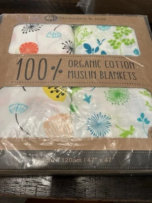 Margaux & May 100% Organic Cotton Muslin Blankets (120cm x 120 cm / 47” x 47”) - Image 1 of 4