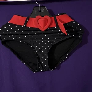 Size MEDIUM Emily Strange Belted Bathing Suit Bottom Black W/White Polka Dots - Picture 1 of 4