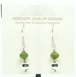 Sterling Silver Faceted Natural JADE Gemstone Earrings #3640...Handmade USA - Picture 1 of 6