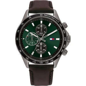 Tommy Hilfiger Men's Watch Miles Dual Time Green and Black Dial Strap 1792017 - Picture 1 of 4