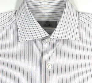 Canali Dress Shirt Mens Size 39 15.5 Stripe Long Sleeve French Cuff Italy - Picture 1 of 13