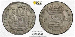 Netherlands Zeeland silver 6 stuiver 1790 about uncirculated PCGS AU58 - Picture 1 of 3