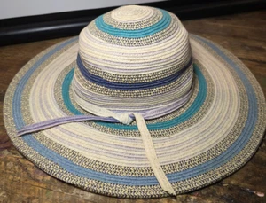 Old County Road verstaubarer großer Strand Sonnenhut blau Damen Einheitsgröße 16" breit selten - Bild 1 von 6