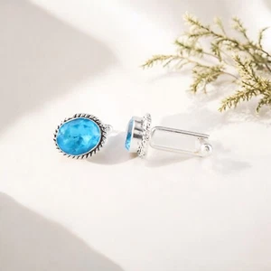 Swiss Blue Topaz Gemstone 925 Sterling Silver Jewelry Statement Boho Cufflinks - Picture 1 of 4