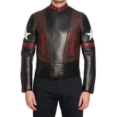 GIVENCHY Star Patch Leather Moto Biker Captain America Jacket NEW Size 50 M - Image 1 of 4