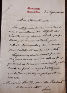 1866 lettre de fialin de Persigny recommande un élève de Polytechnique - Imagen 1 de 2